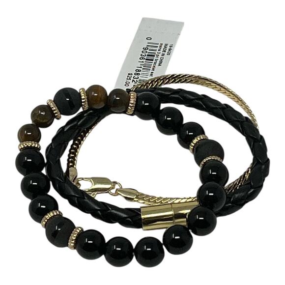 Guess Men’s Black & Gold 3-Piece Bracelet Set NWT - Picture 2 of 4